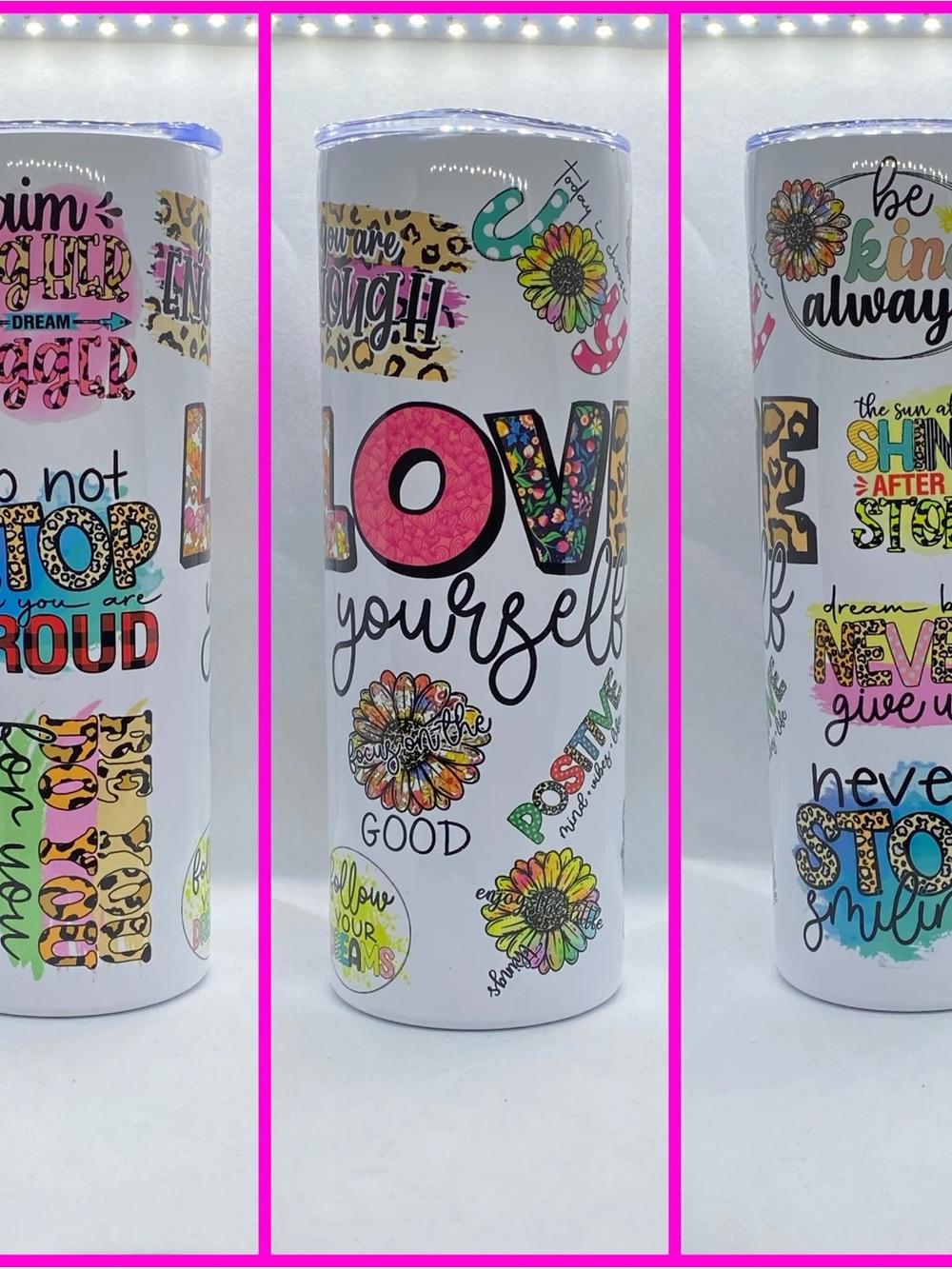 White Inspirational 'Love Yourself' Floral Tumbler